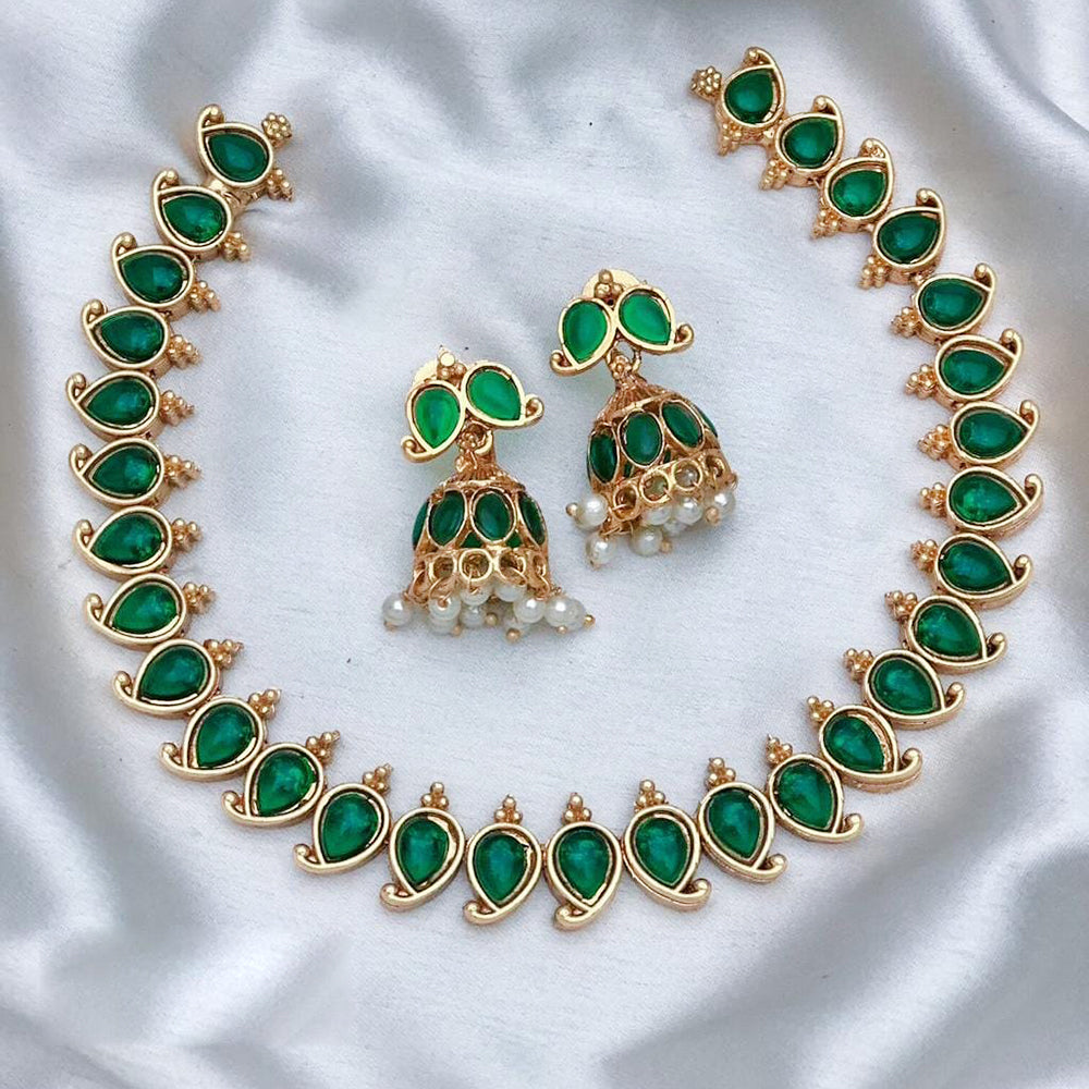 JewelMaze Gold Plated Pota Stone Necklace Set - 10731324WH