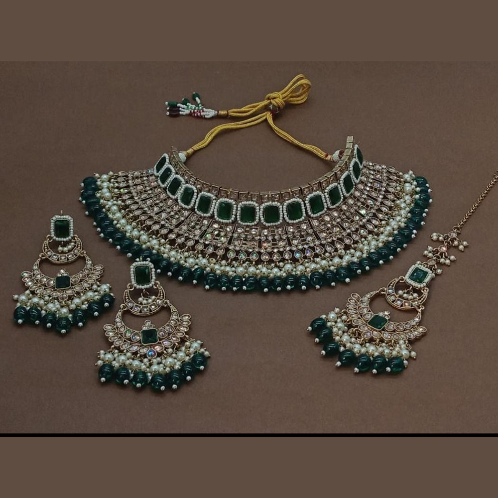 JewelMaze Gold Plated Crystal Stone And Pearls Choker Necklace Set - 10731350GRR