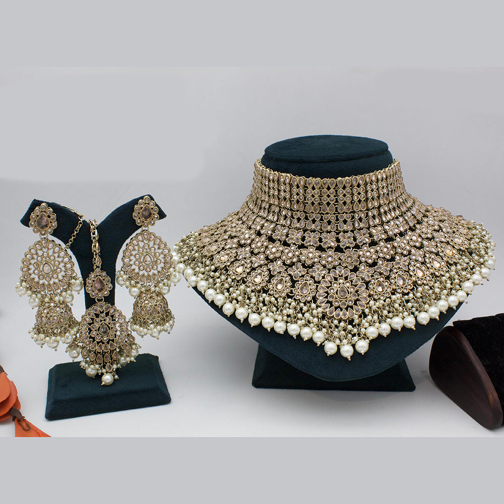 JewelMaze Kundan Stone And Beads Necklace Set - 10731352DP