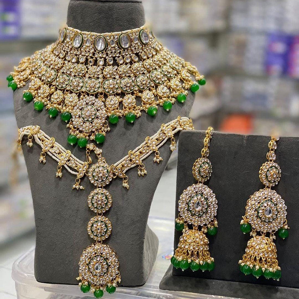 JewelMaze Gold Plated Kundan Stone And Beads Meenakari Choker Necklace Set