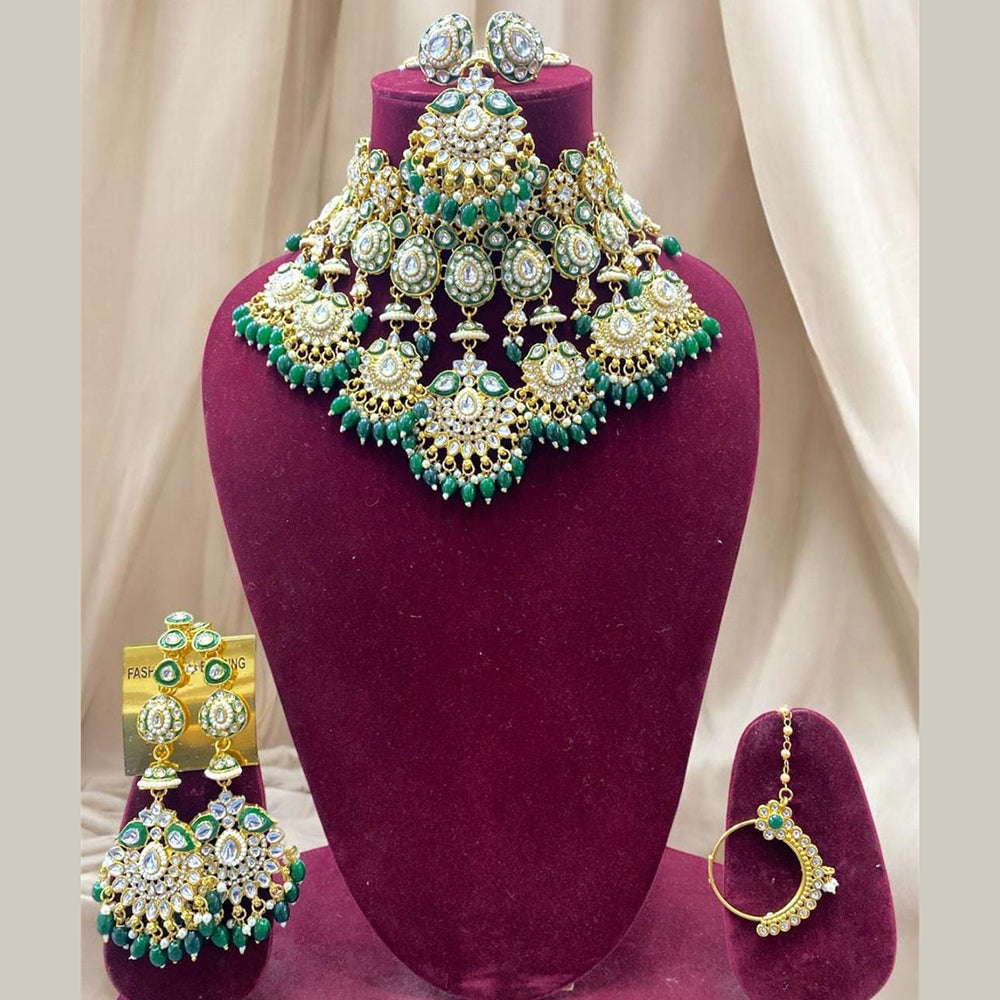JewelMaze Gold Plated Kundan Stone And Beads Meenakari Choker Necklace Set