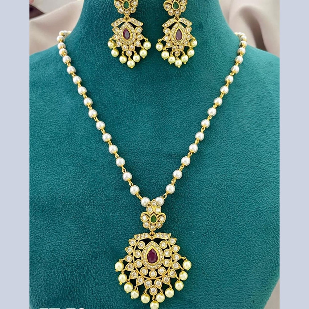 JewelMaze Gold Plated Austrian Stone And Pearls Necklace Set - 10731361PGR