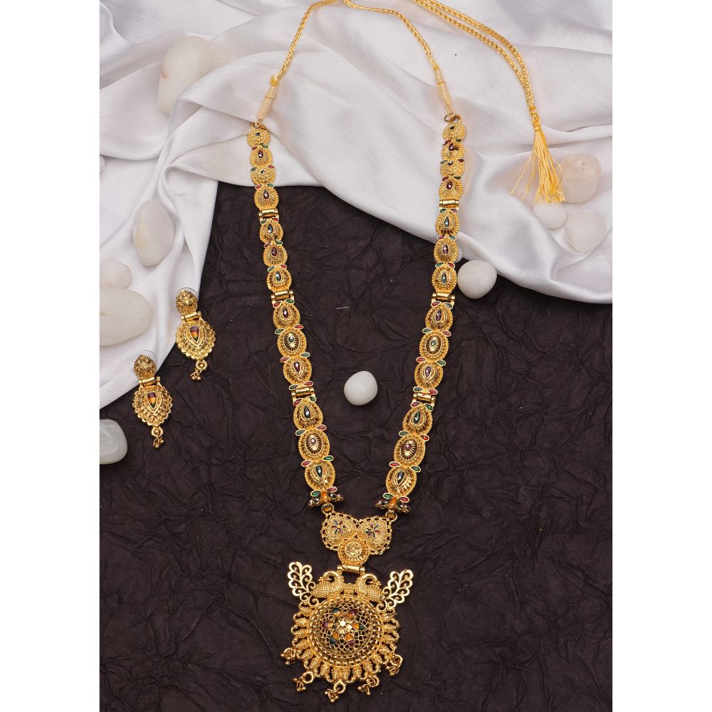 Jewelmaze Forming Look Traditional Long Necklace Set Elegant Jewelry for Women