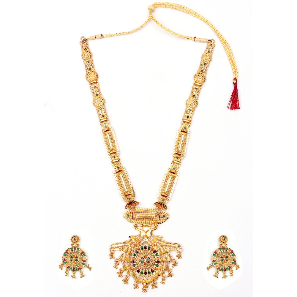 Jewelmaze Forming Look Traditional Long Necklace Set Elegant Jewelry for Women