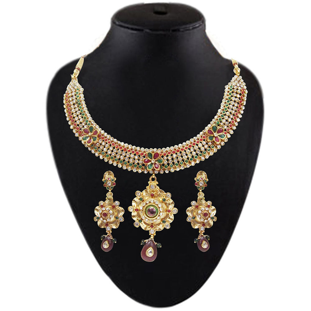 JewelMaze Traditional Pota Stone Necklace Set