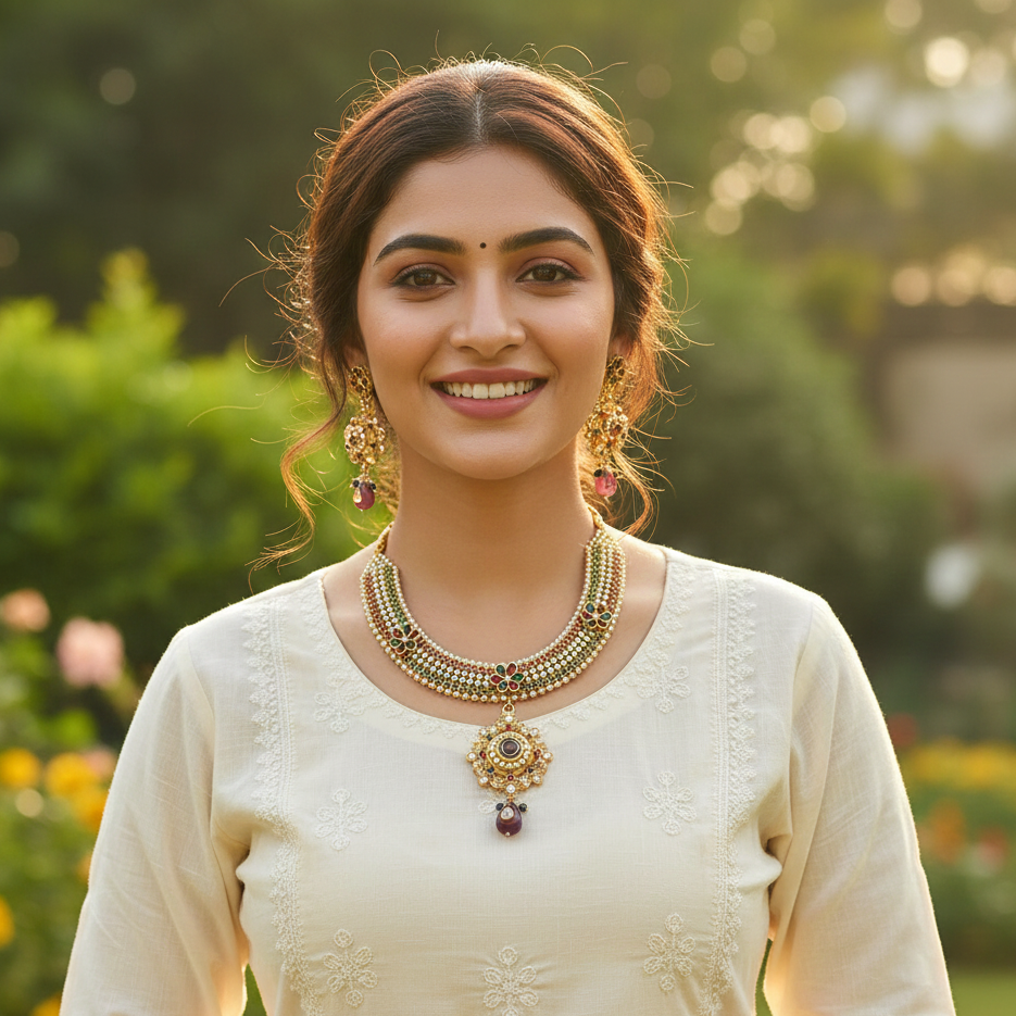 JewelMaze Traditional Pota Stone Necklace Set