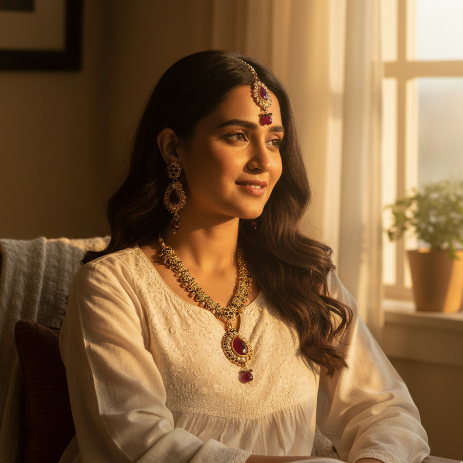 JewelMaze Traditional Pota Stone Necklace Set