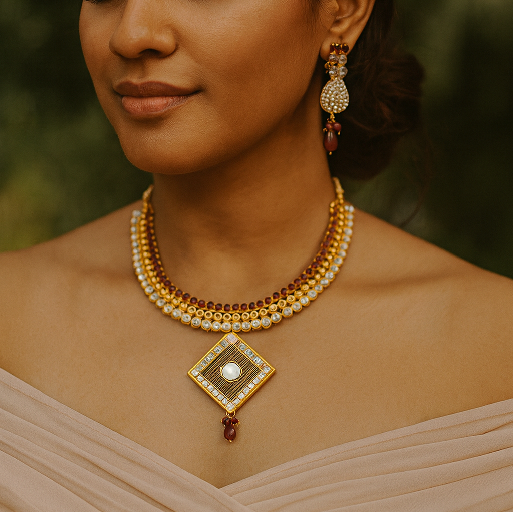 JewelMaze Elegant Austrian Stone and Beads Necklace Set