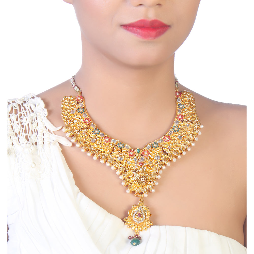 JewelMaze Designer Austrian Stone And Pearl Necklace Set