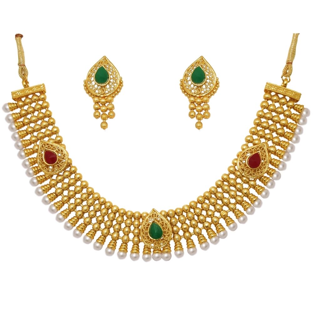 JewelMaze Traditional Pota Stone and pearl necklace set