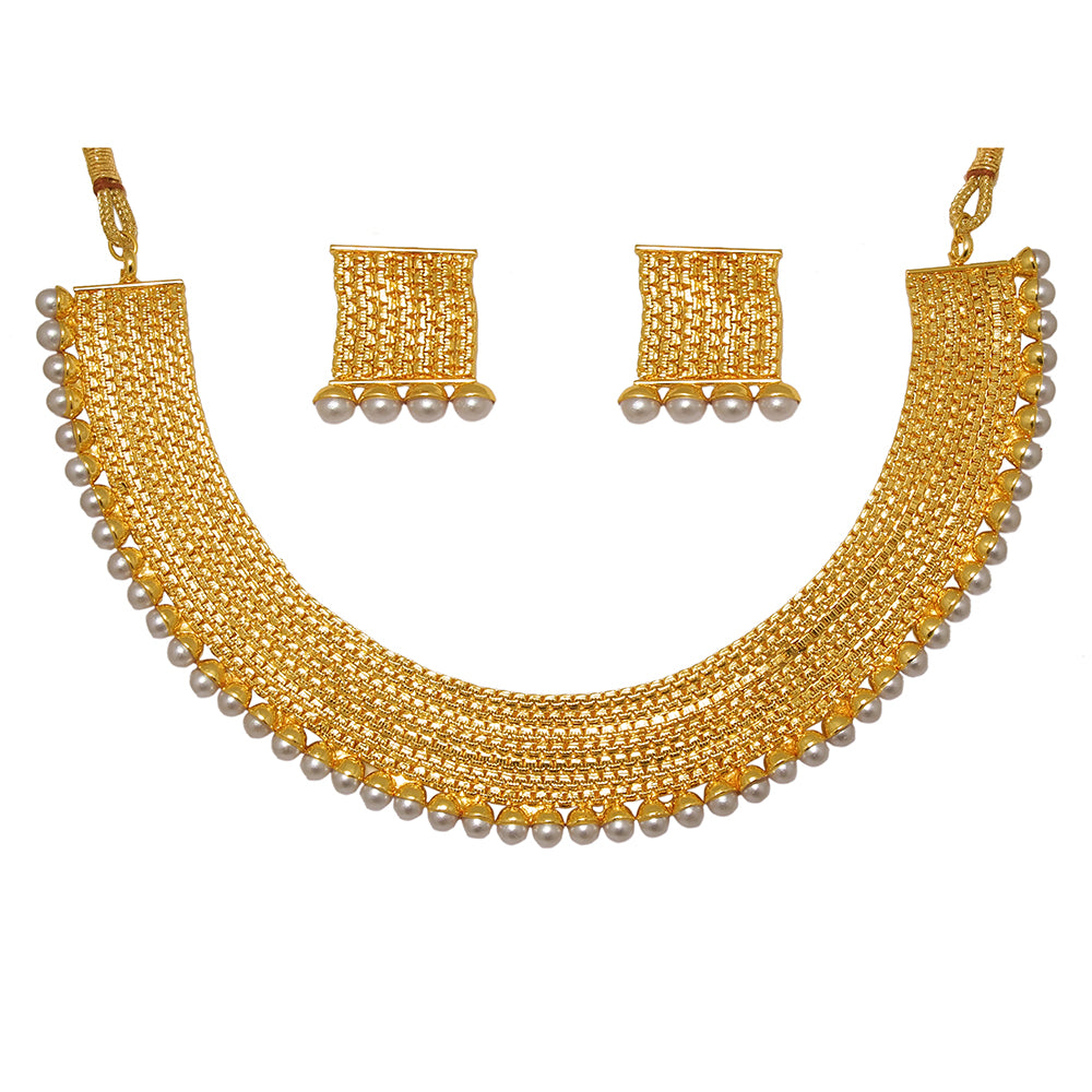 JewelMaze Elegant Gold Choker Necklace Set For Women