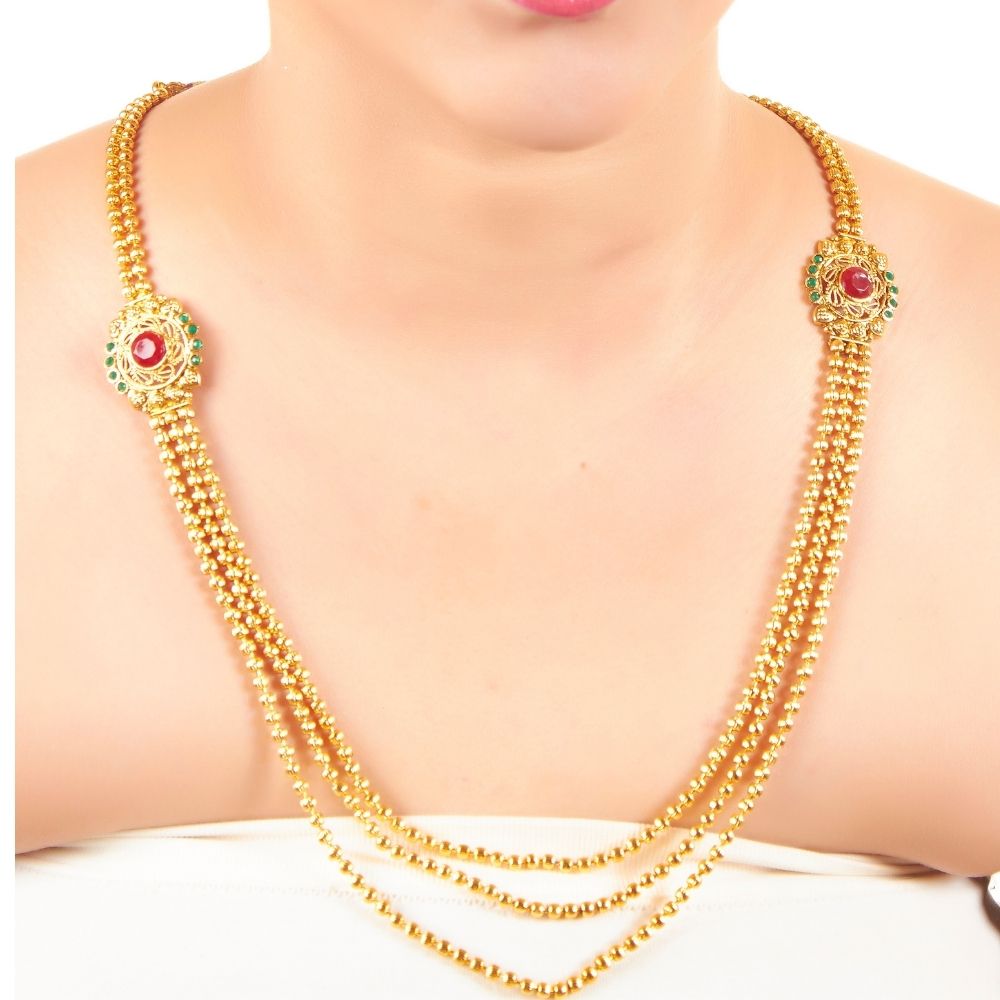 JewelMaze Traitional Pota stone long Necklace set