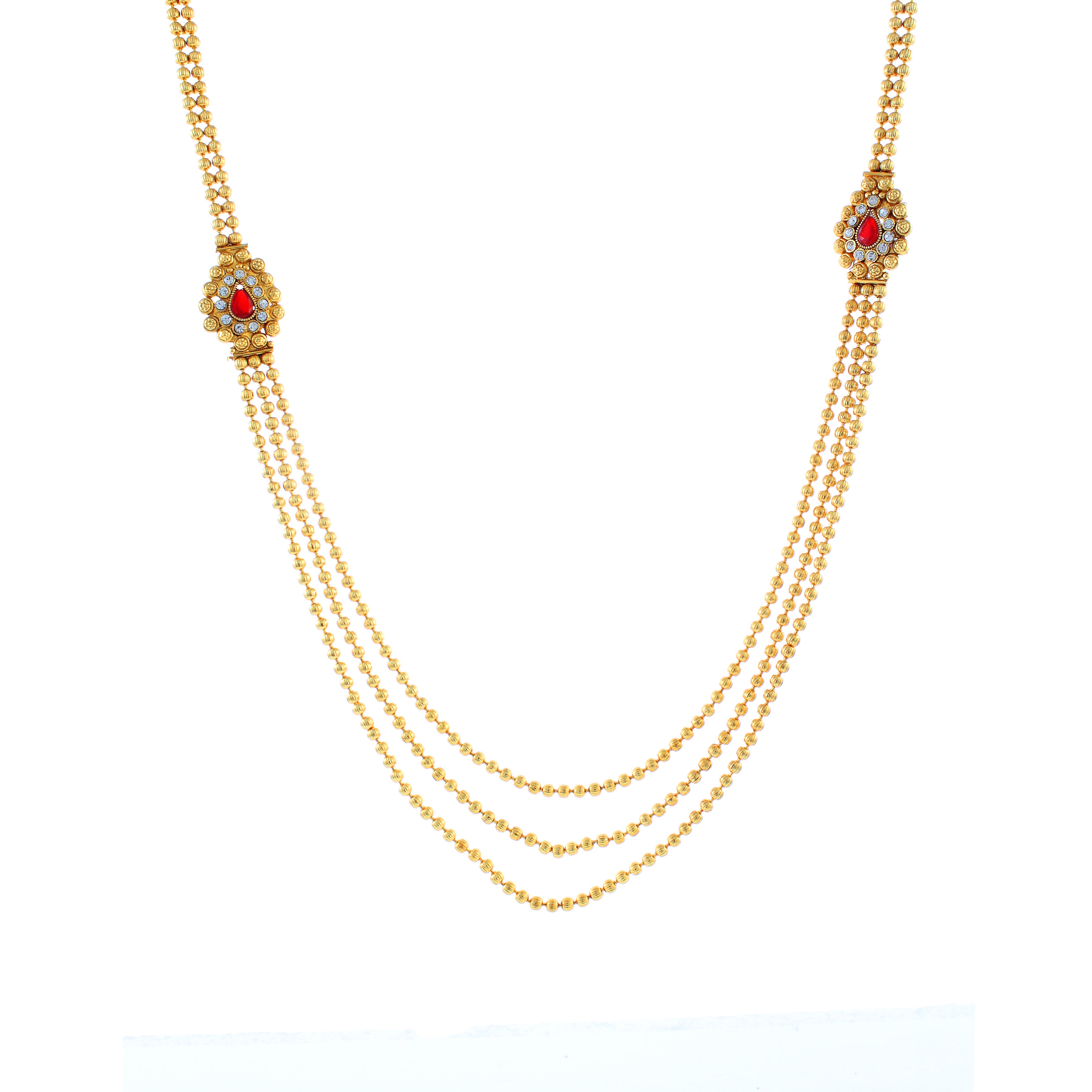 JewelMaze Red Austrian Stone Gold Plated Traditional Necklace Set