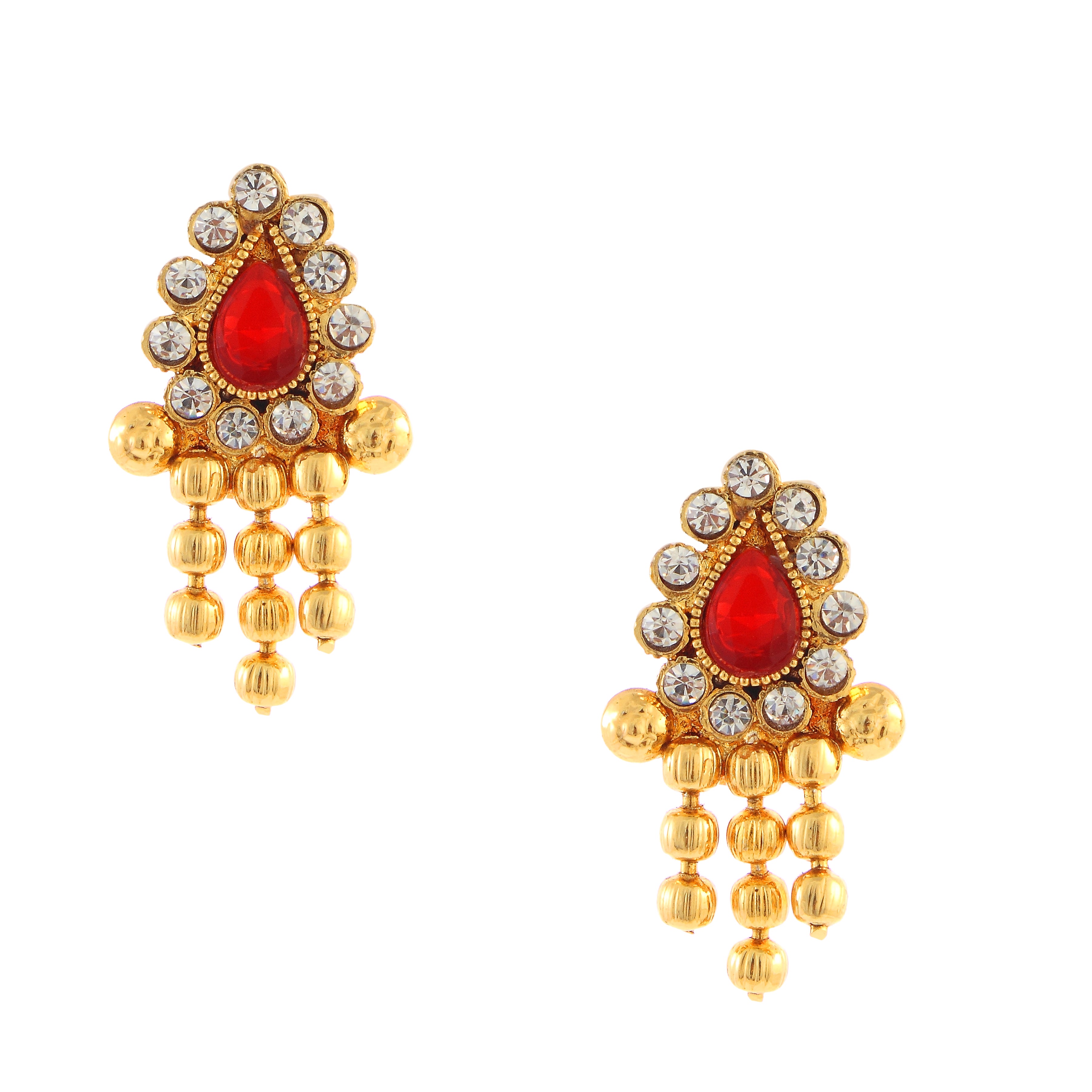 JewelMaze Red Austrian Stone Gold Plated Traditional Necklace Set