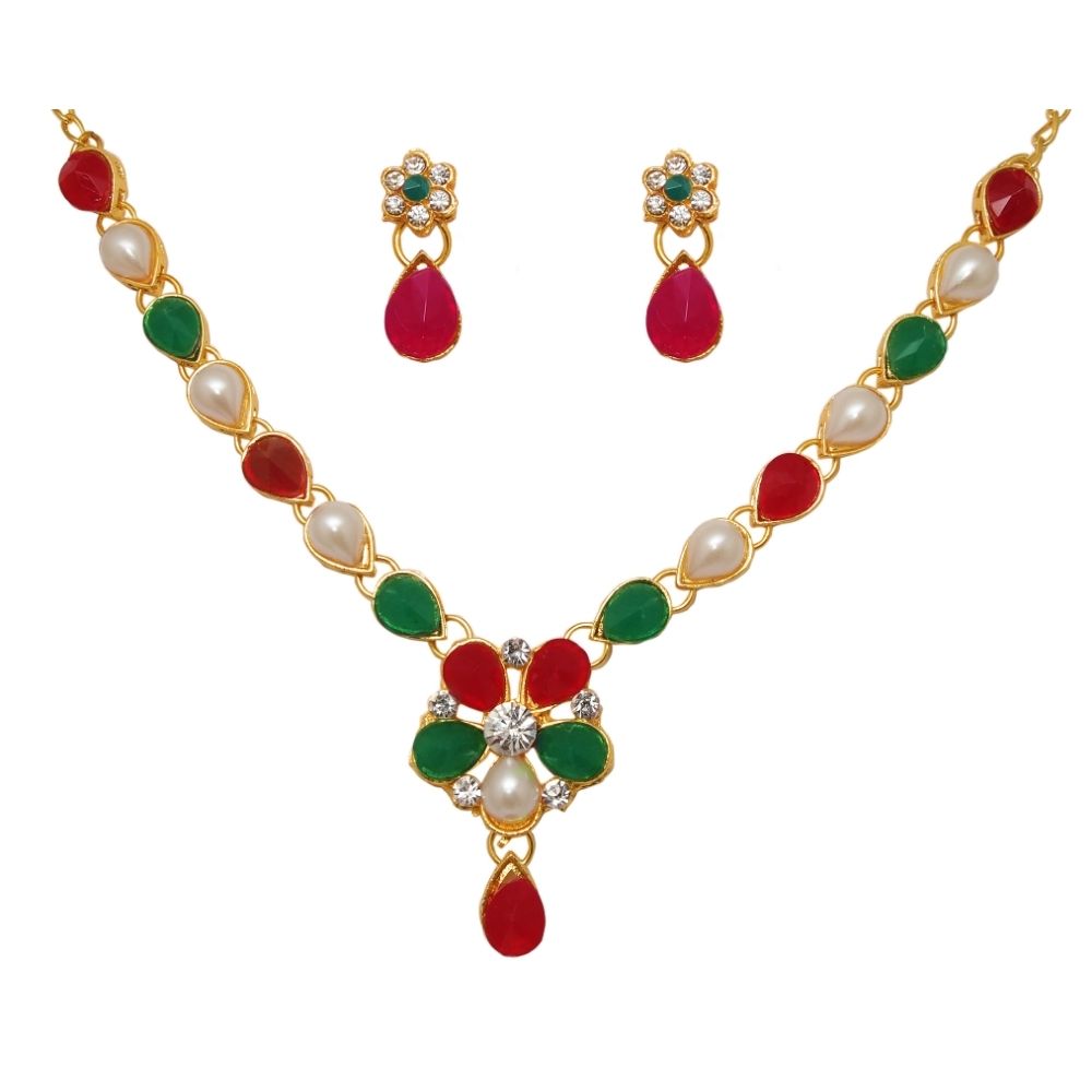 JewelMaze Sparkling Pota Stone Beads Necklace Set