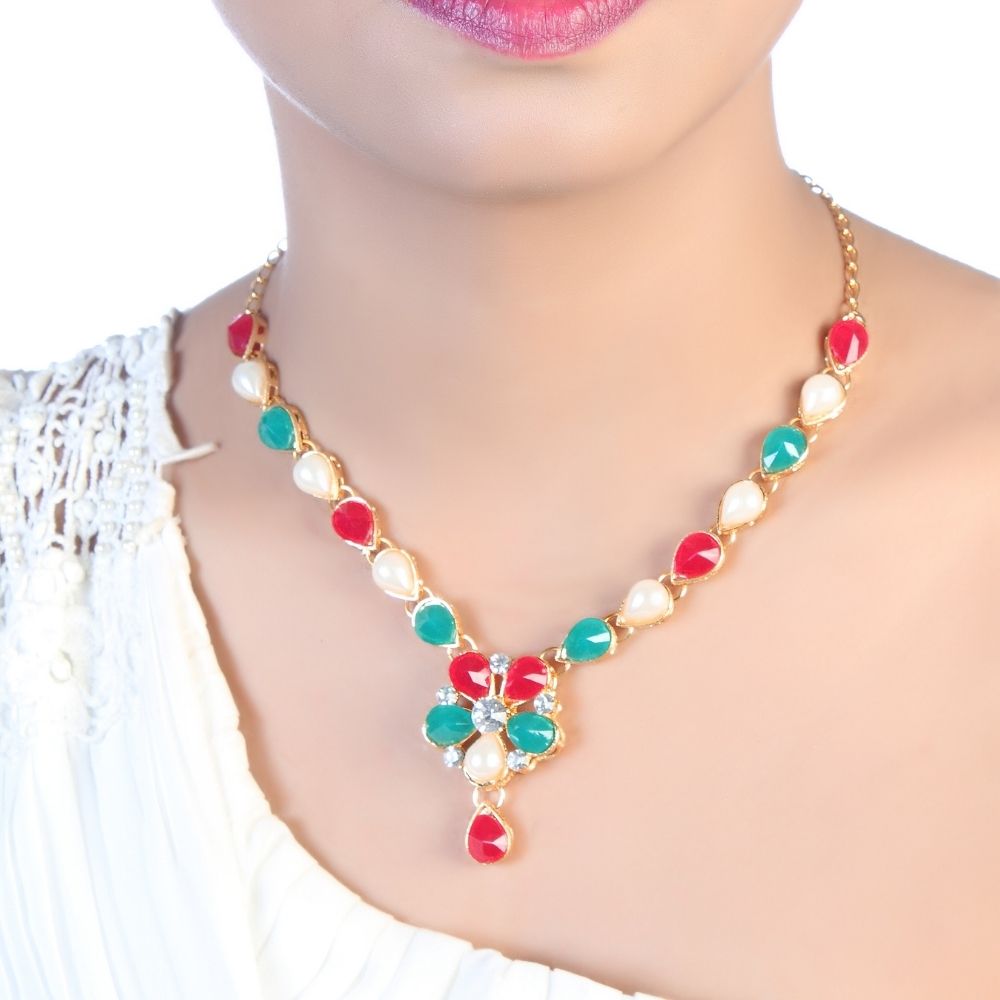 JewelMaze Sparkling Pota Stone Beads Necklace Set
