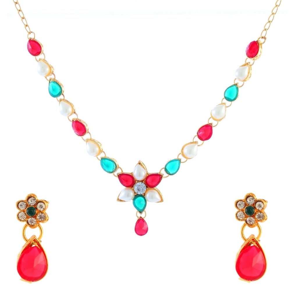 JewelMaze Sparkling Pota Stone Beads Necklace Set