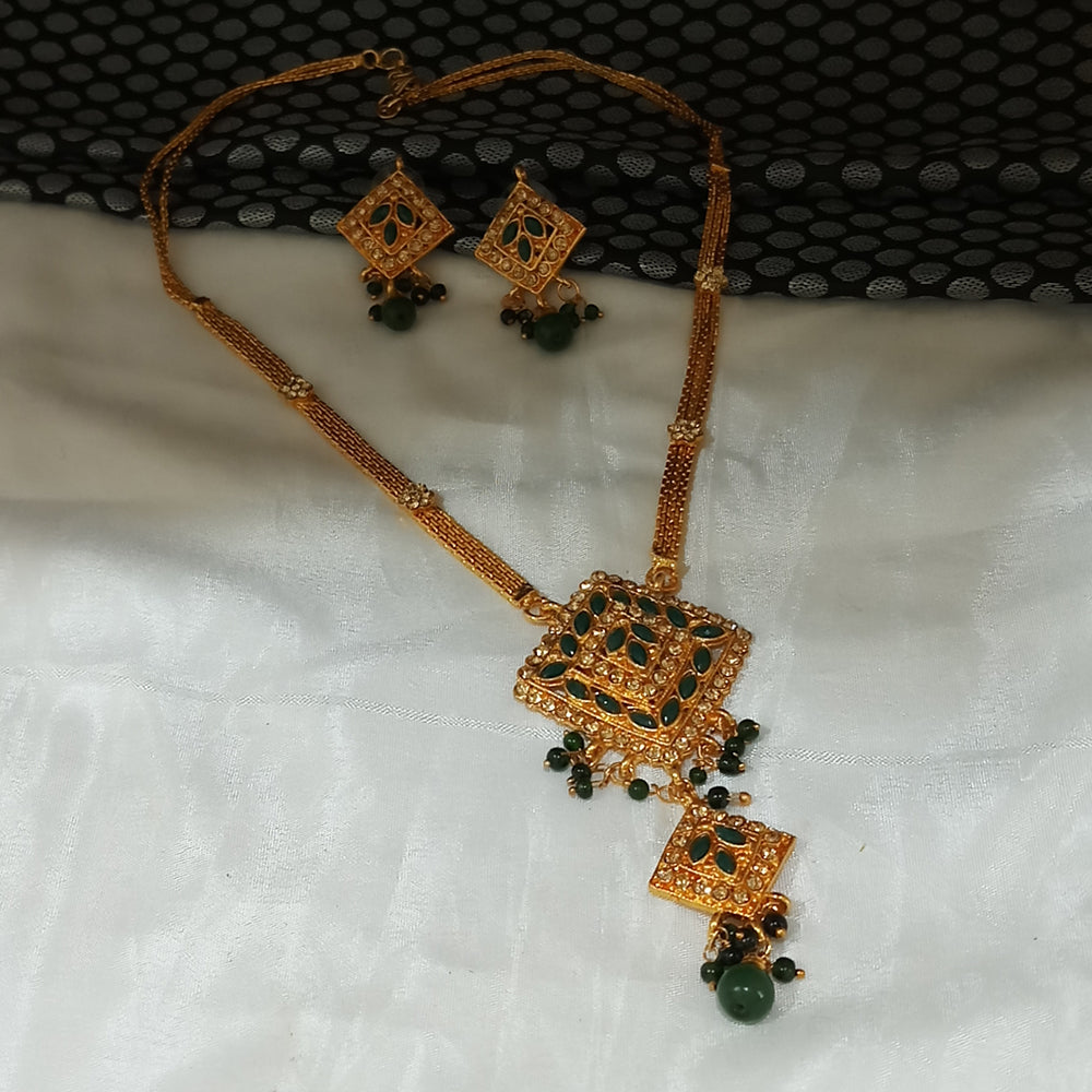 JewelMaze Gold Plated Green Austrian Stone Necklace Set
