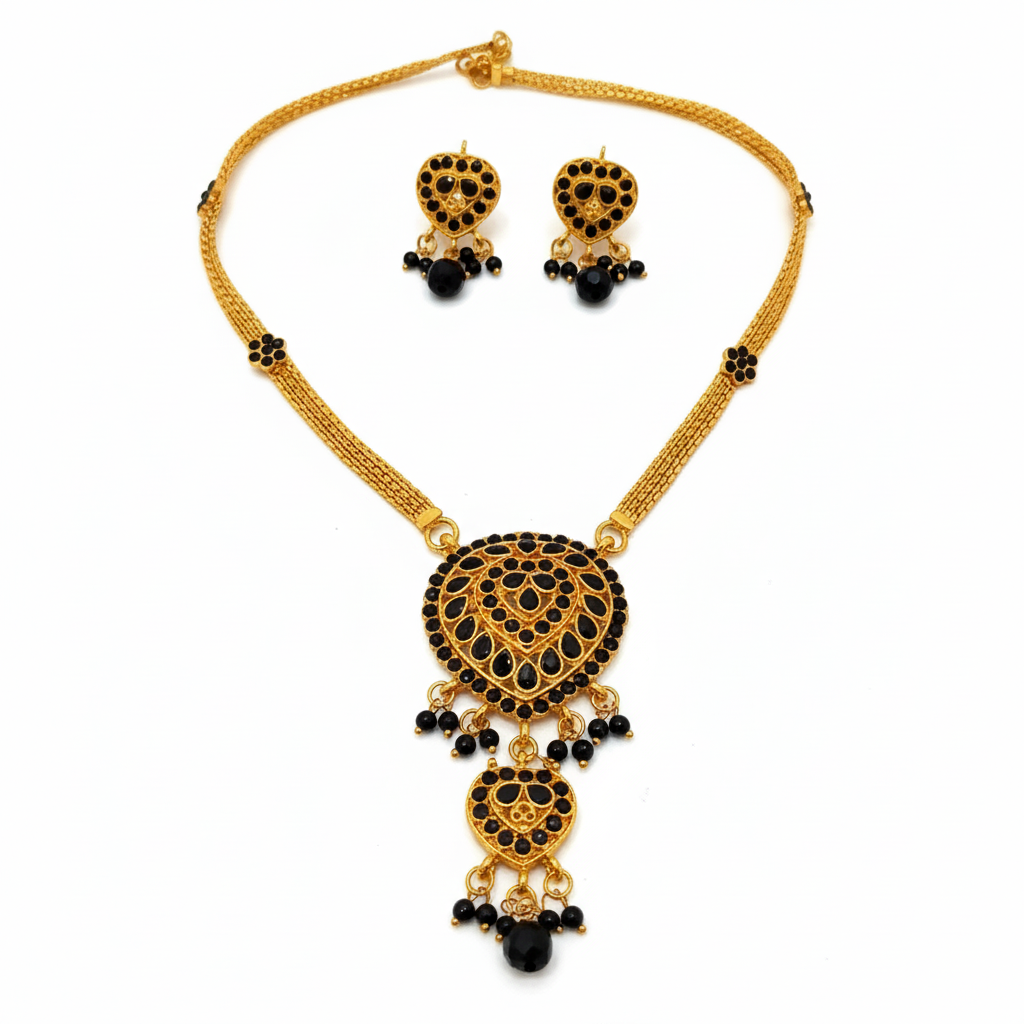JewelMaze Gold Plated Black Austrian Stone Necklace Set