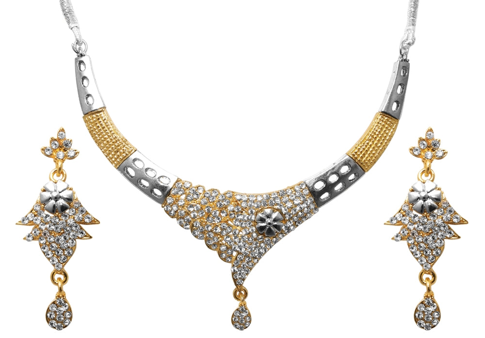 JewelMaze 2 Tone Plated Austrian Stone Necklace Set