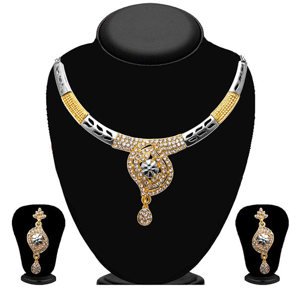 JewelMaze Austrian Stone Floral Design 2Tone Necklace Set