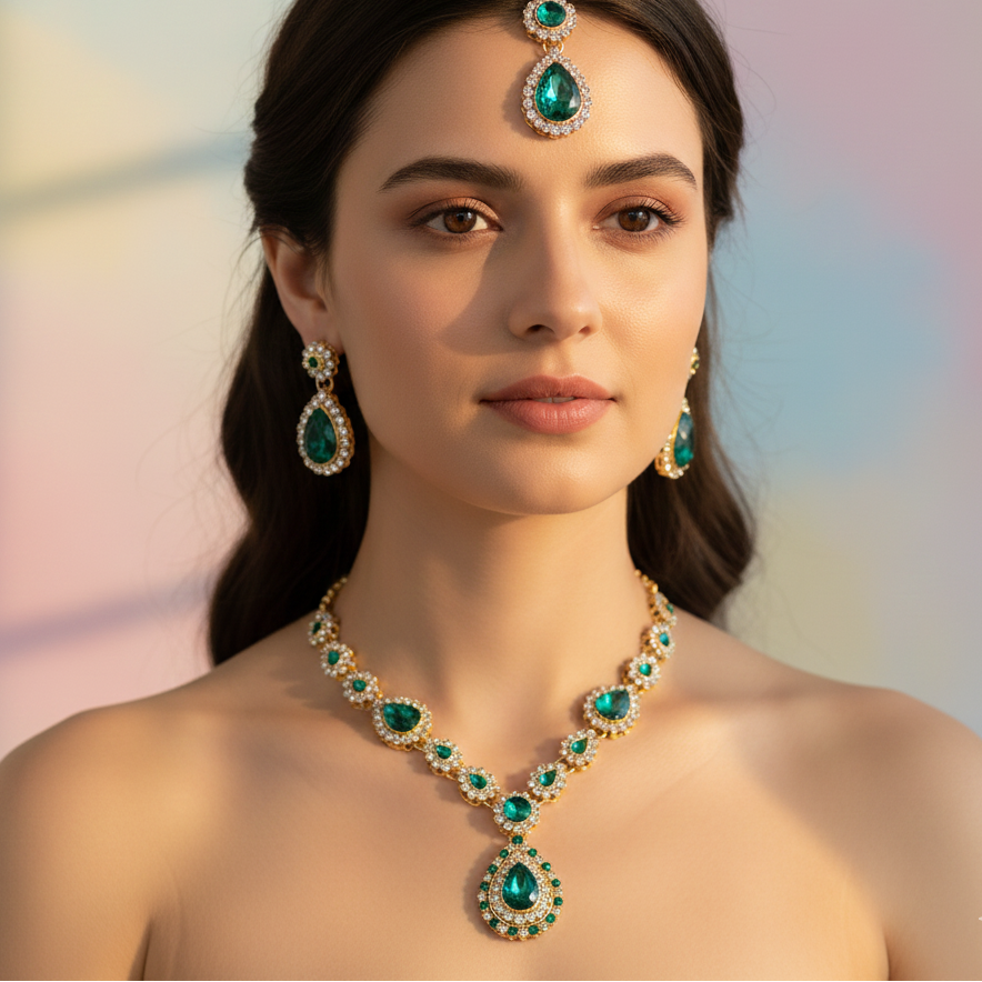 JewelMaze Sparkling Austrian and Crystal Stone Necklace Set