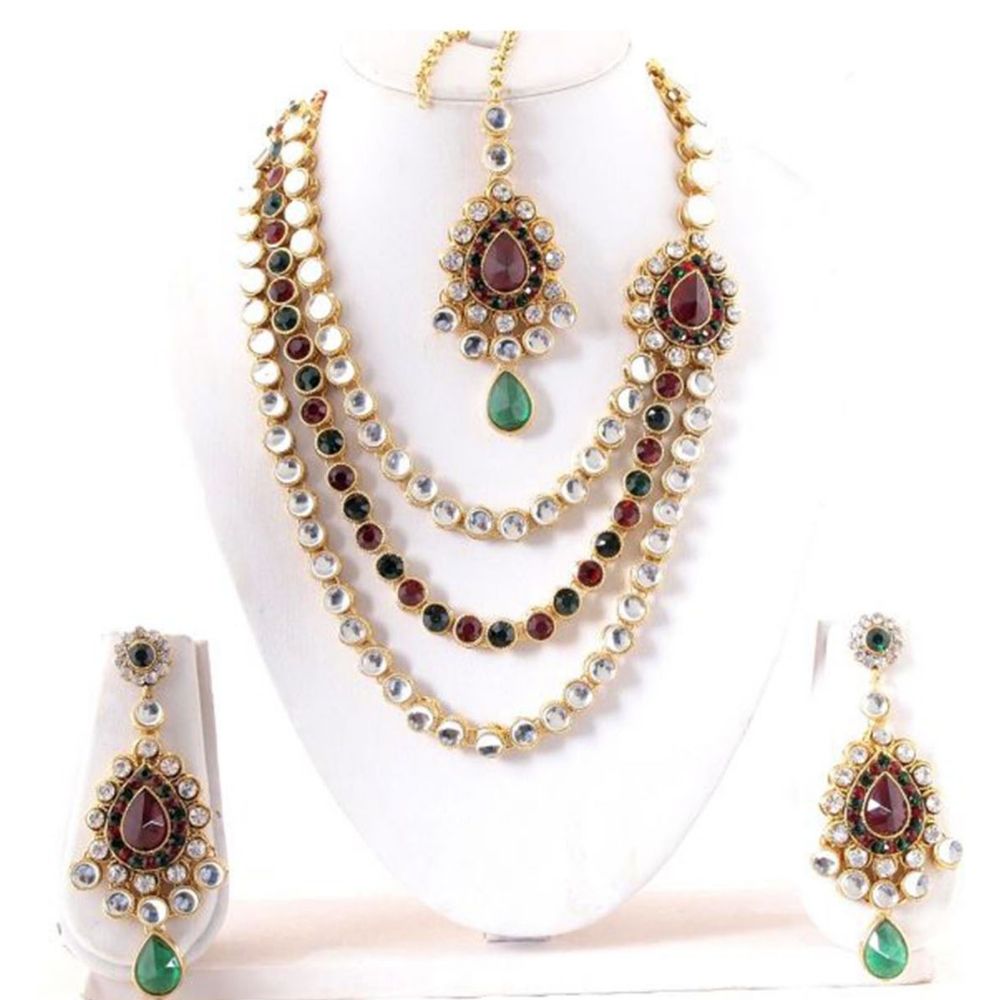 JewelMaze Premium Kundan Multi-Layer Long Necklace Set