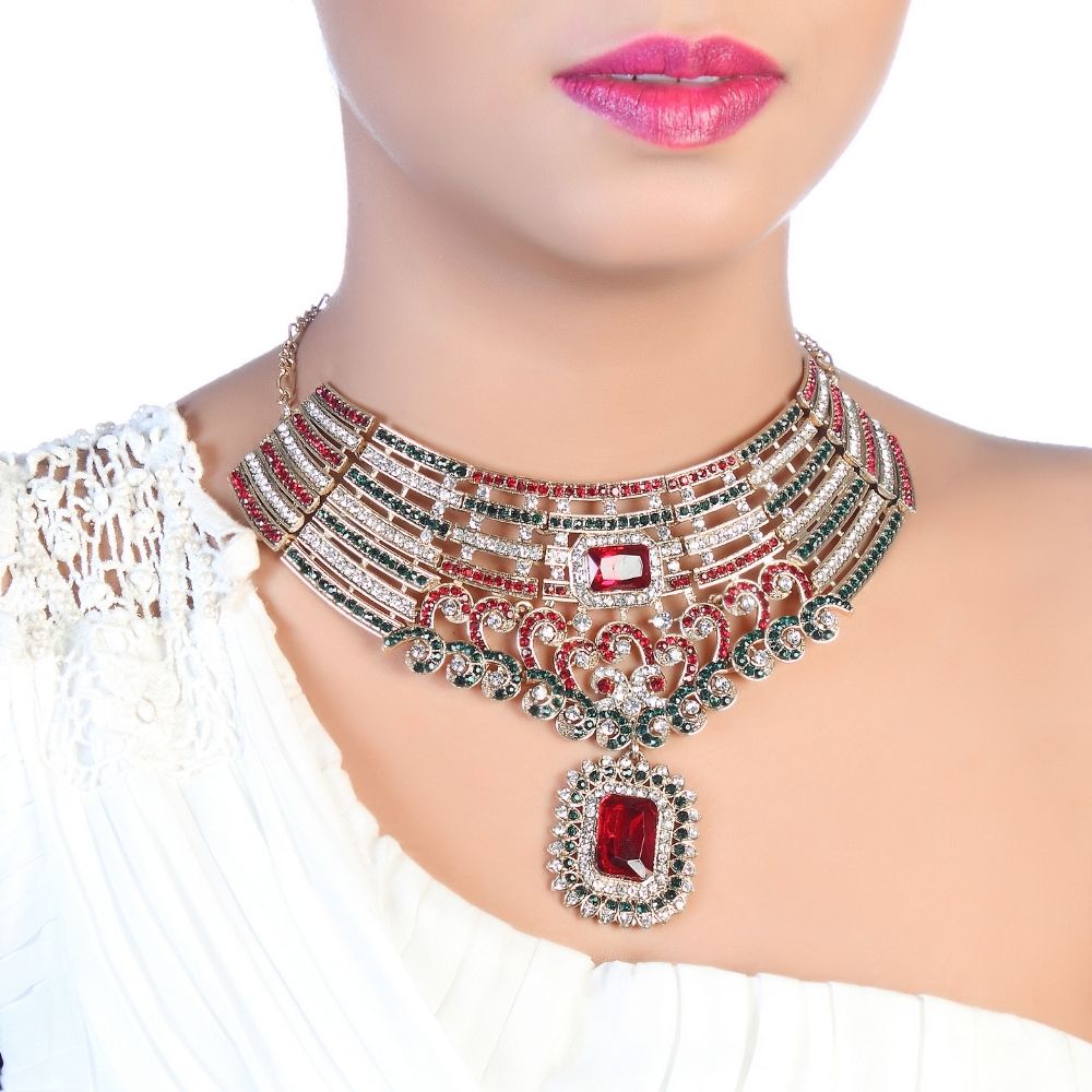 JewelMaze Elegant Austrian Stone Choker Necklace Set