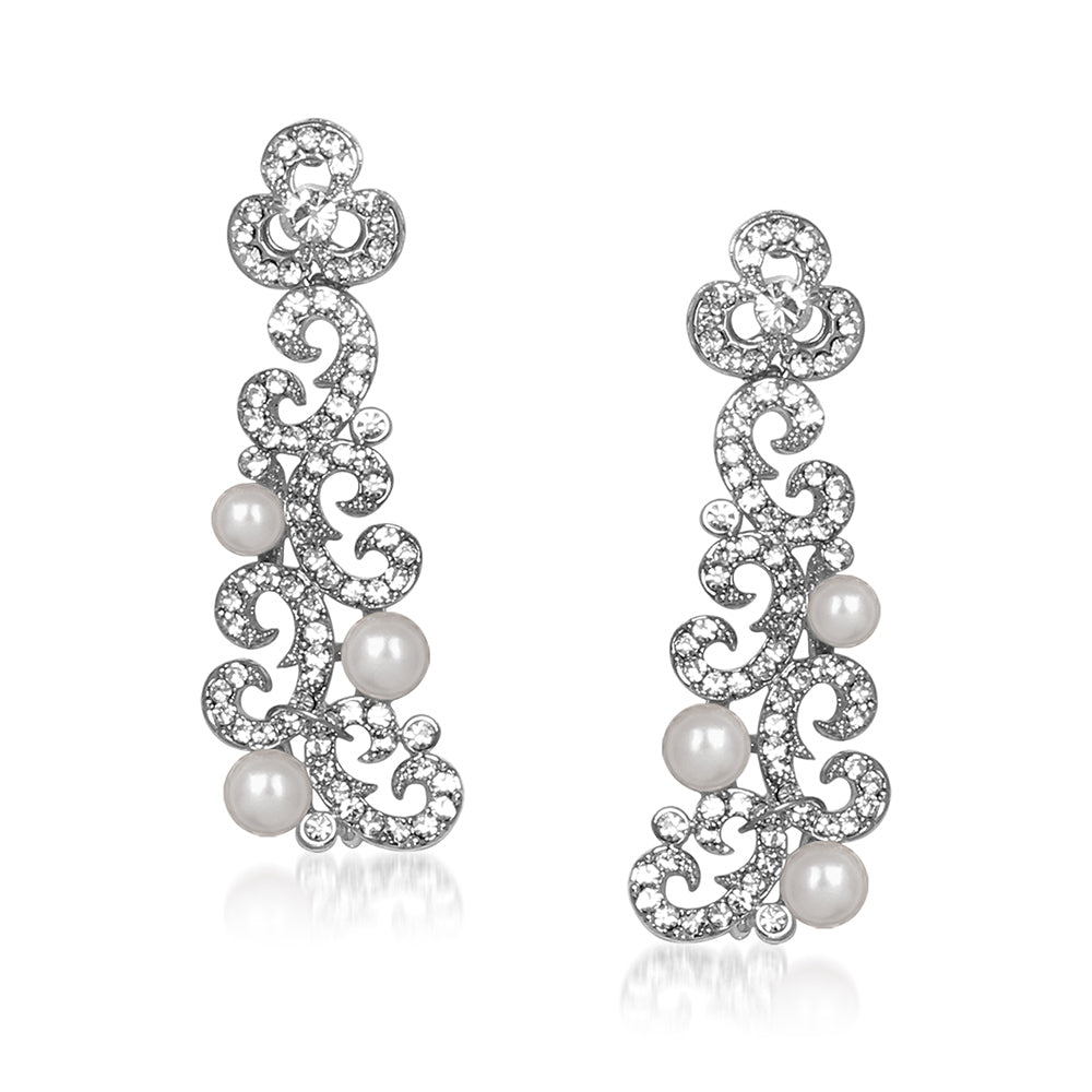 JewelMaze Sparkling Austrian Stone and Pearl Necklace Set