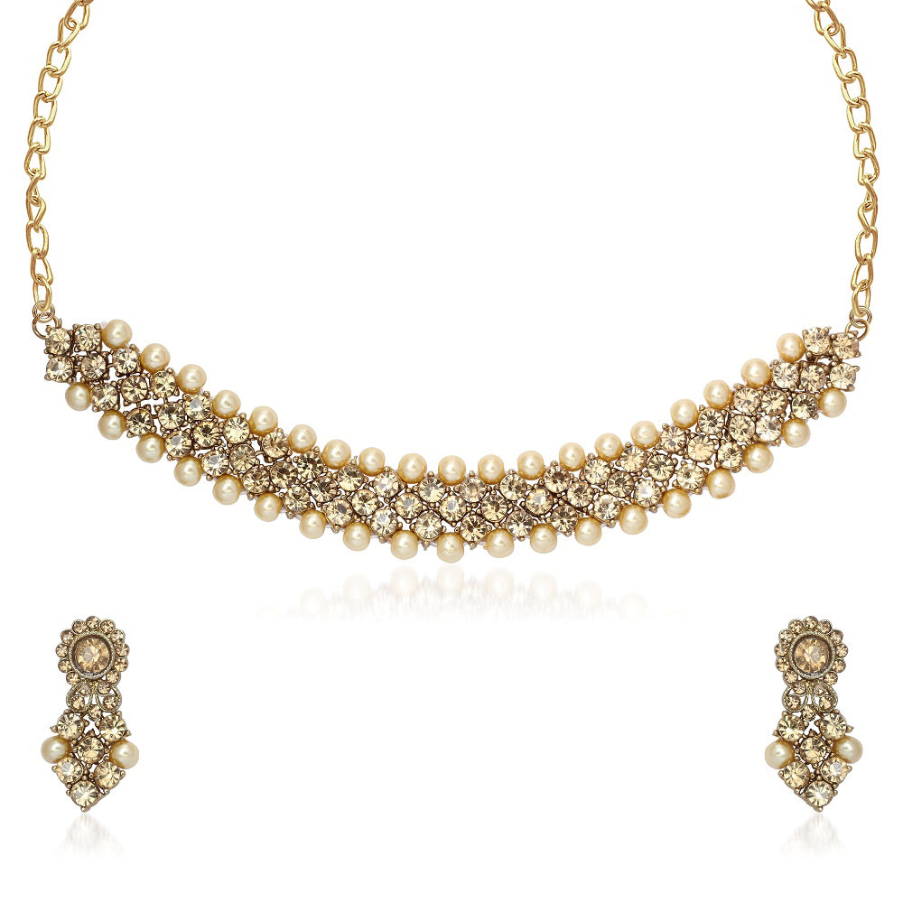 JewelMaze Designer Austrian Stone and Pearl Necklace Set for women