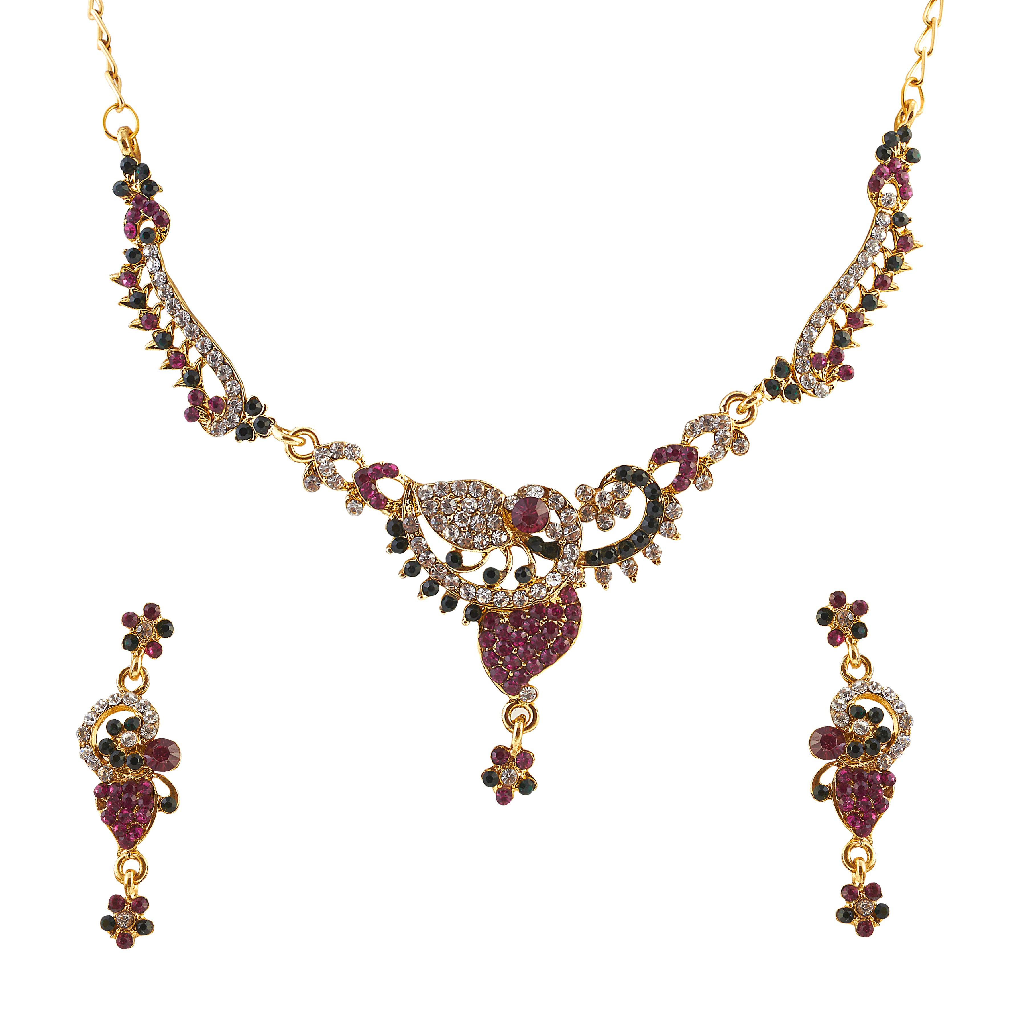 JewelMaze Pink Austrian Stone Gold Plated Necklace Set