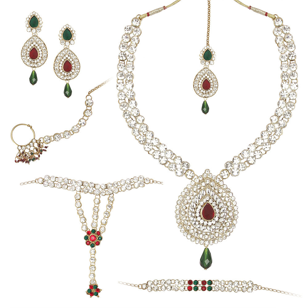 JewelMaze Sparkling Austrian Stone semi Bridal Jewellery Set