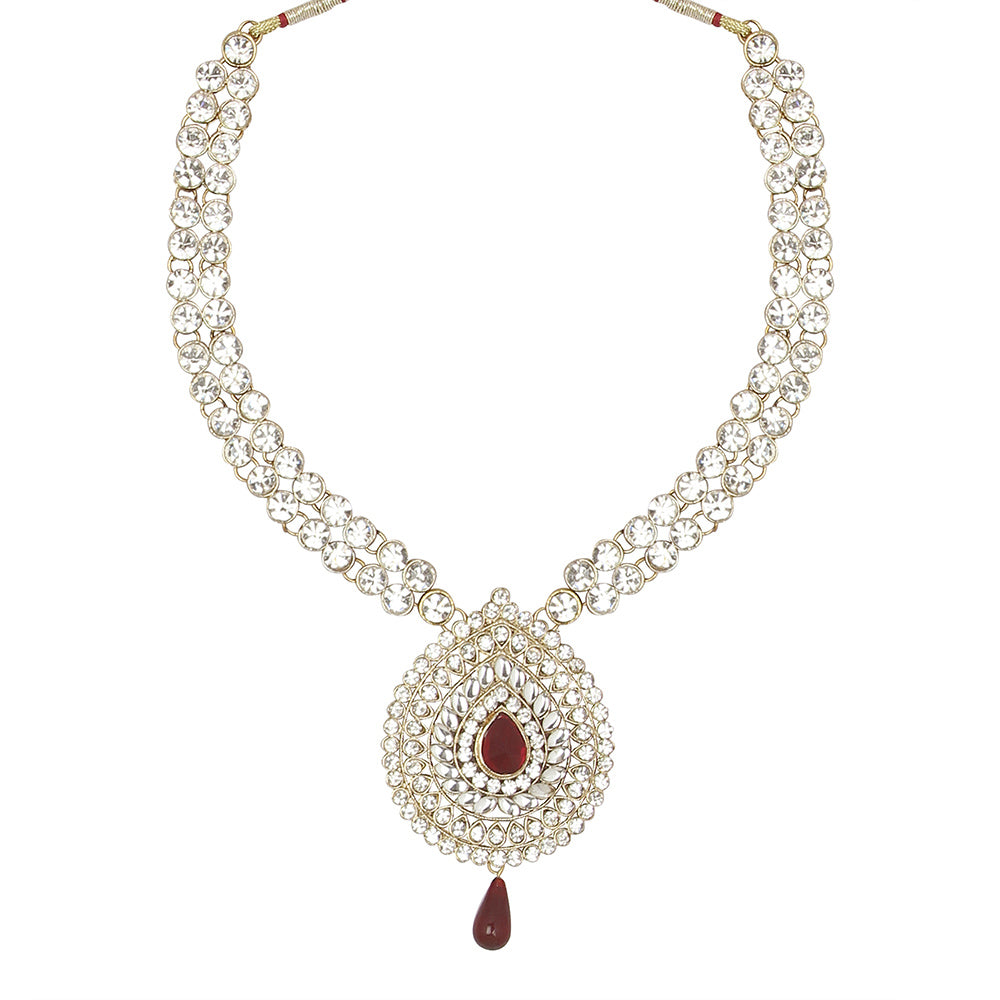 JewelMaze Sparkling Austrian Stone semi Bridal Jewellery Set