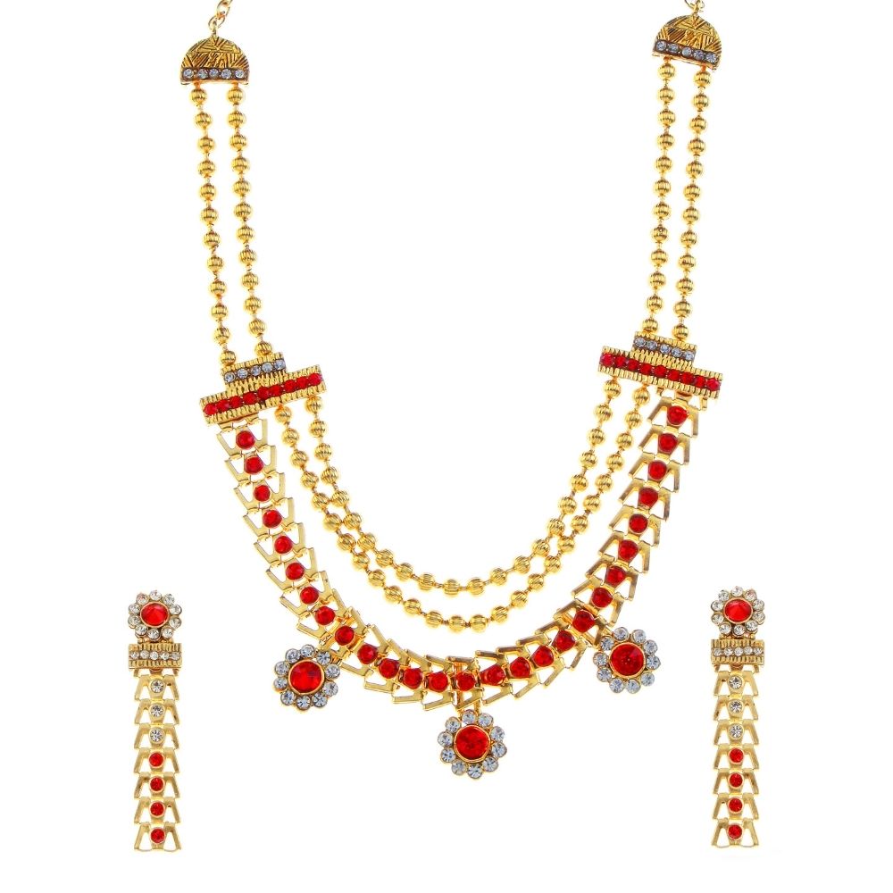 JewelMaze Sparkling Austrian Stone Long Necklace Set