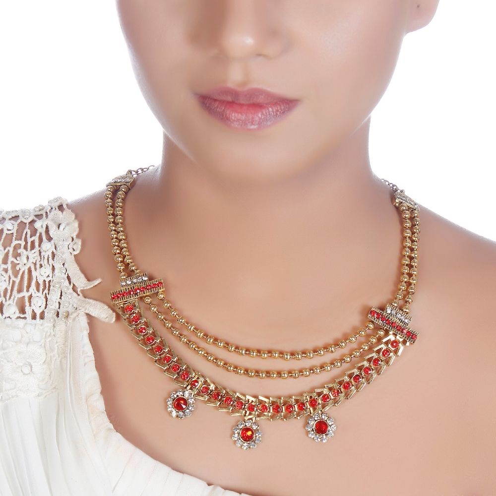 JewelMaze Sparkling Austrian Stone Long Necklace Set