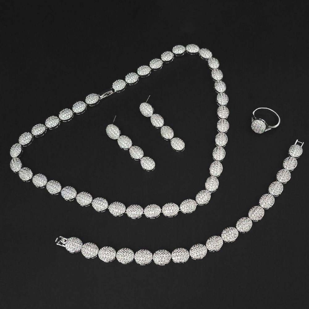JewelMaze Sparkling AD Combo Set with Necklace, Earrings & Bracelet