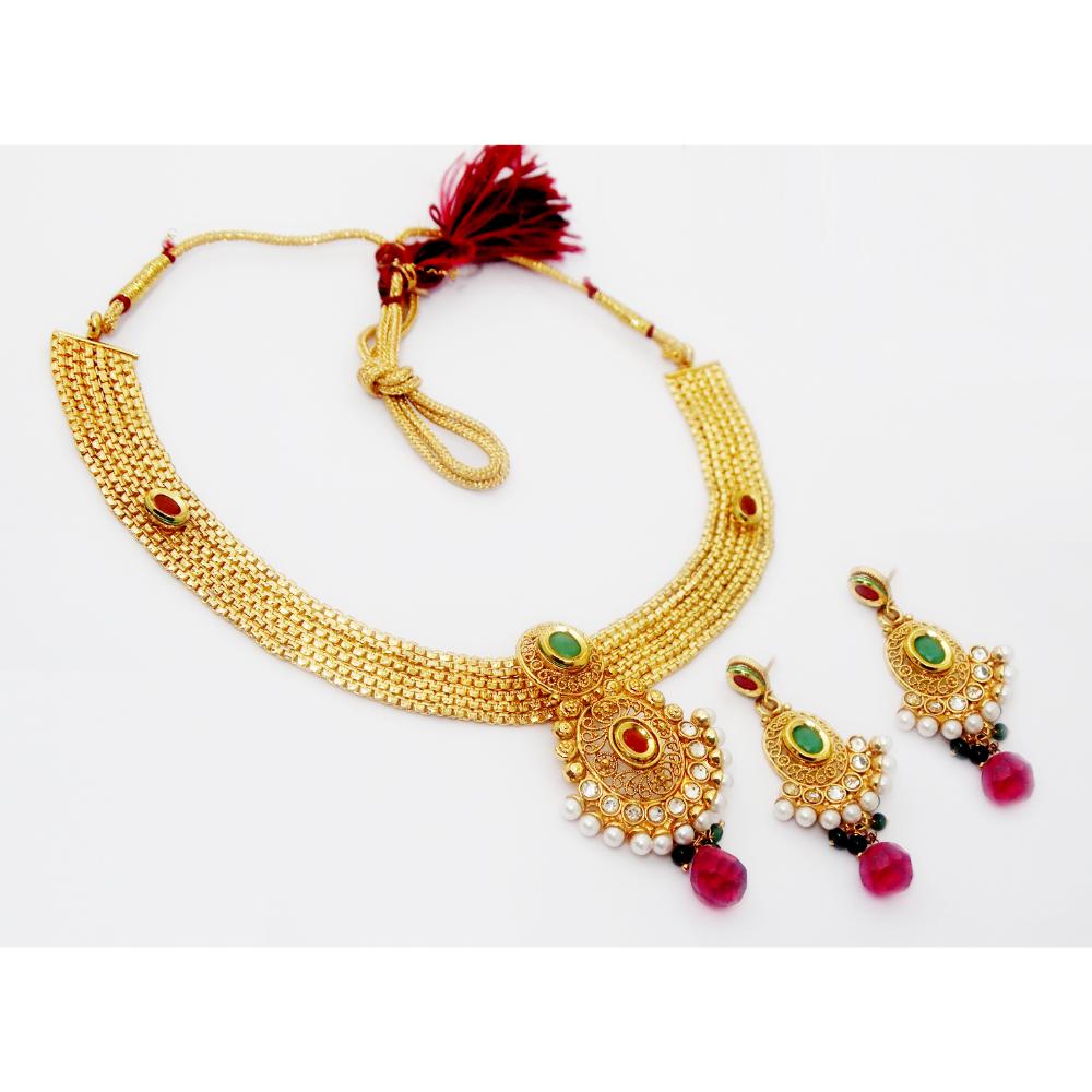 JewelMaze Gold Plated Austrian Stone Copper Necklace Set