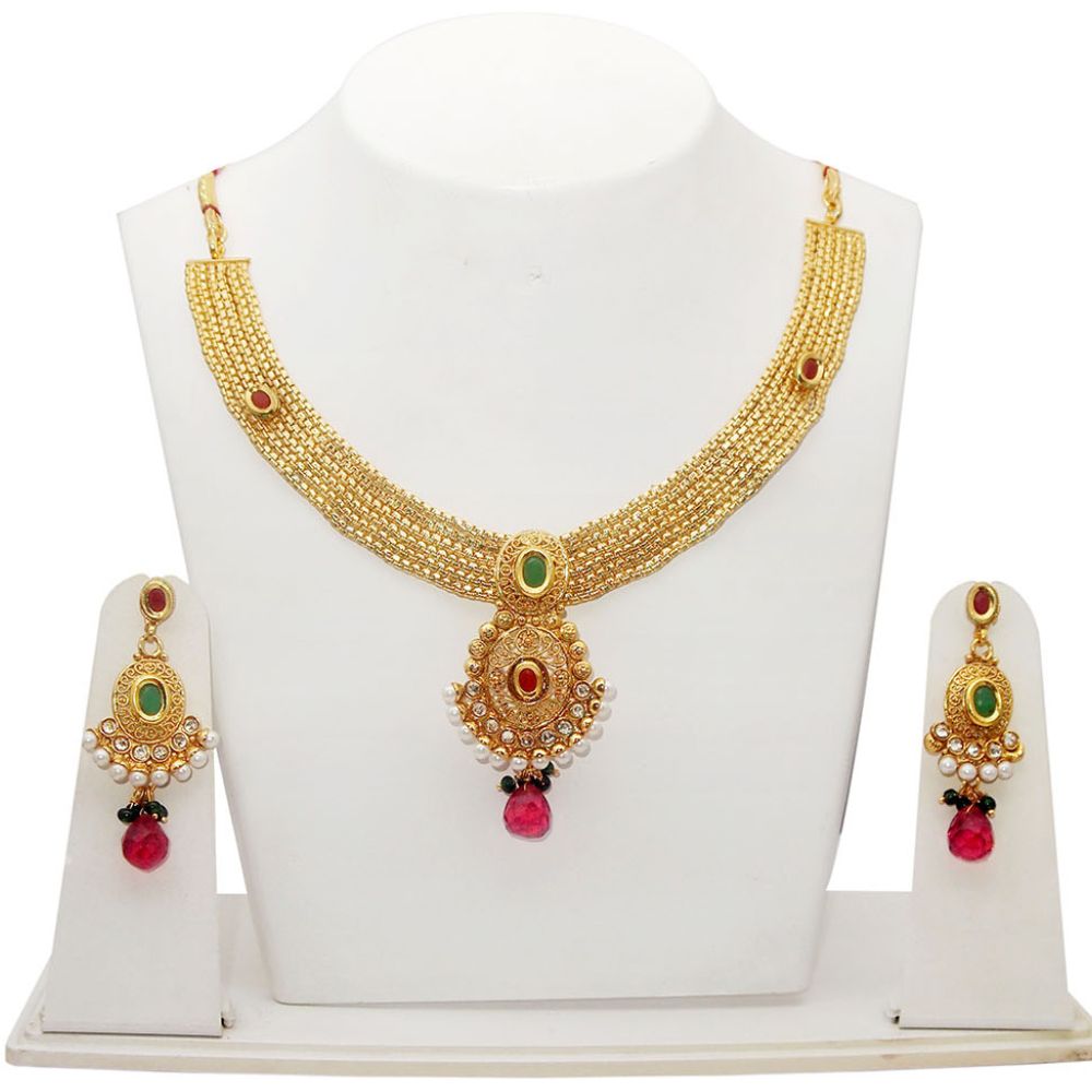 JewelMaze Designer Pota stone necklace set for wedding wear