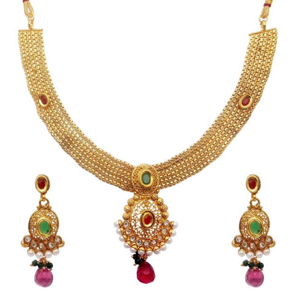 JewelMaze Designer Pota stone necklace set for wedding wear