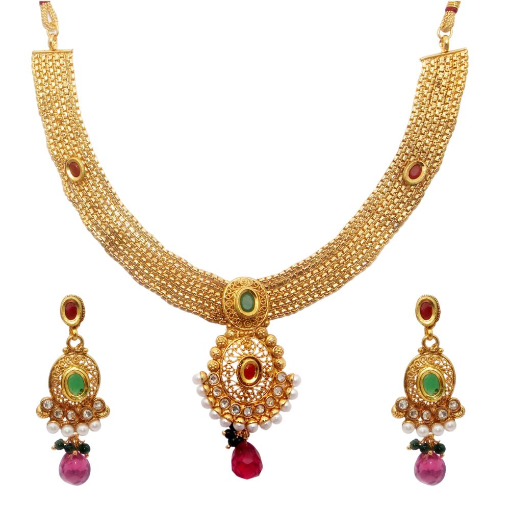 JewelMaze Gold Plated Austrian Stone Copper Necklace Set