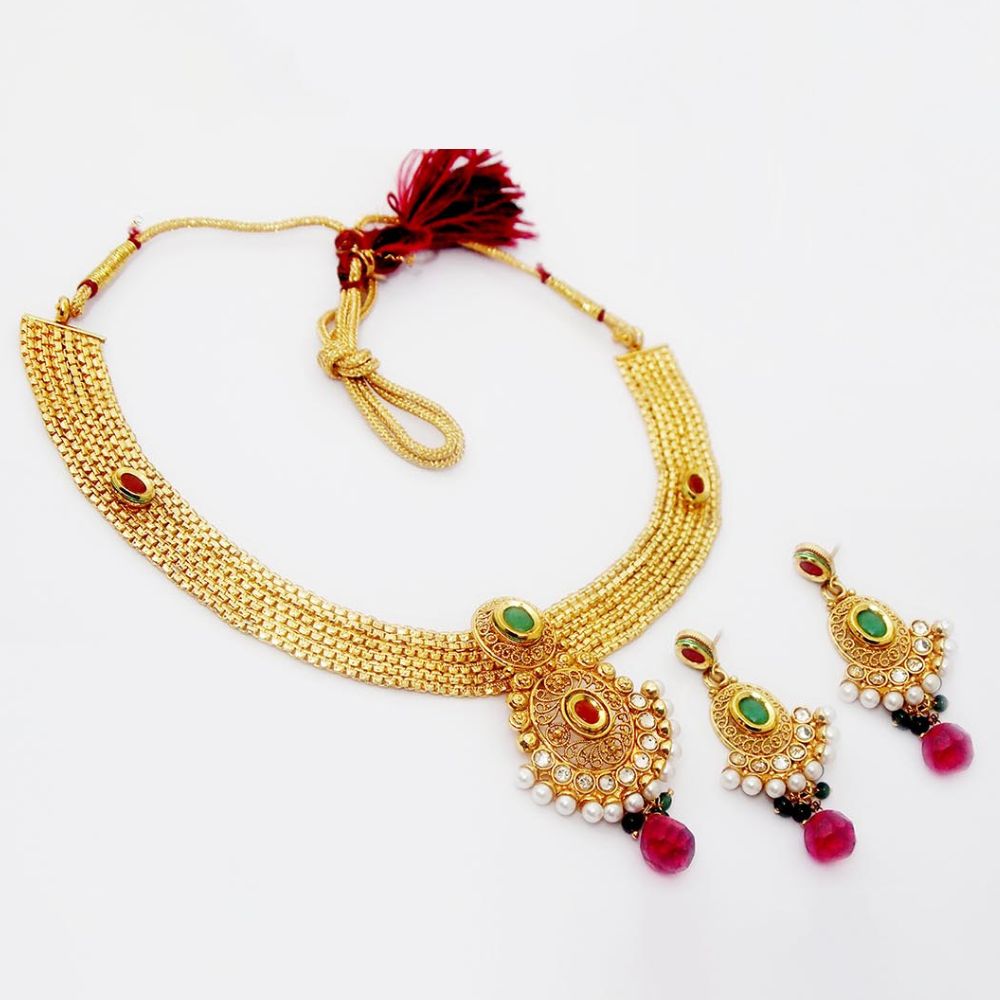 JewelMaze Designer Pota stone necklace set for wedding wear