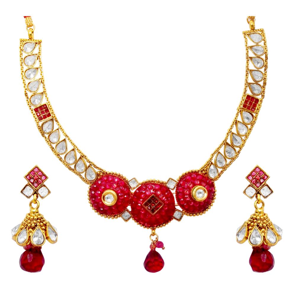 JewelMaze Pink Austrian Stone Copper Necklace Set