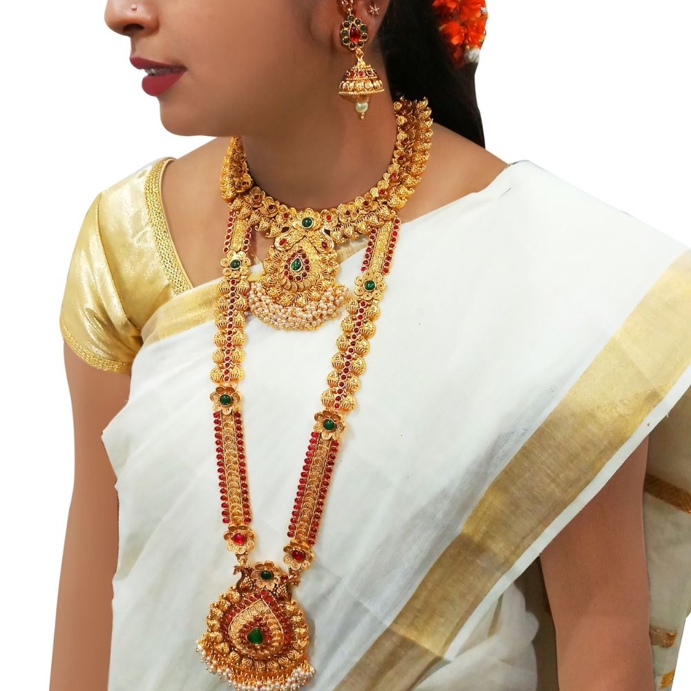 JewelMaze Traditional Pota Stone Long and short Necklace set