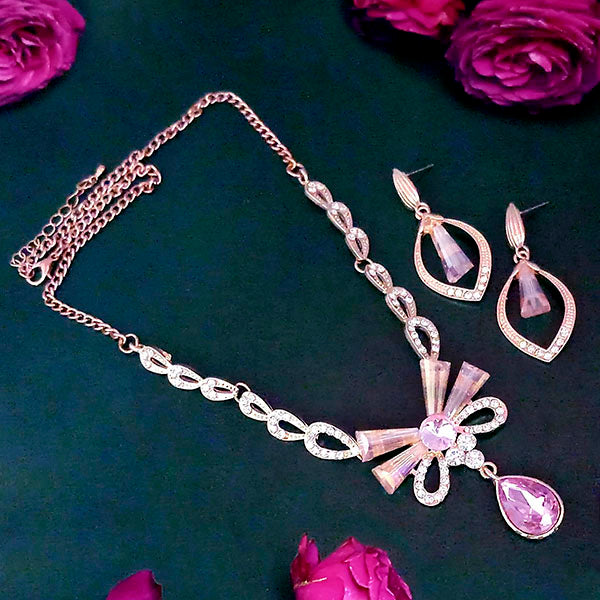 JewelMaze Rose Gold Plated Austrian And Crystal Stone Necklace Set - 1109005E