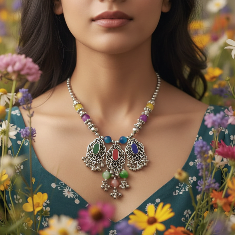 JewelMaze Antique Oxidised Jewelry Necklace For Women