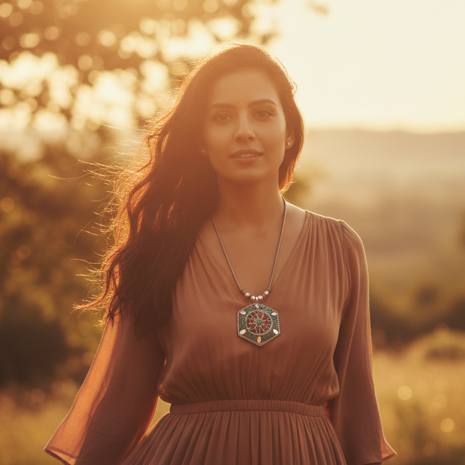 JewelMaze Elegant Oxidised long necklace For Traditional Wear