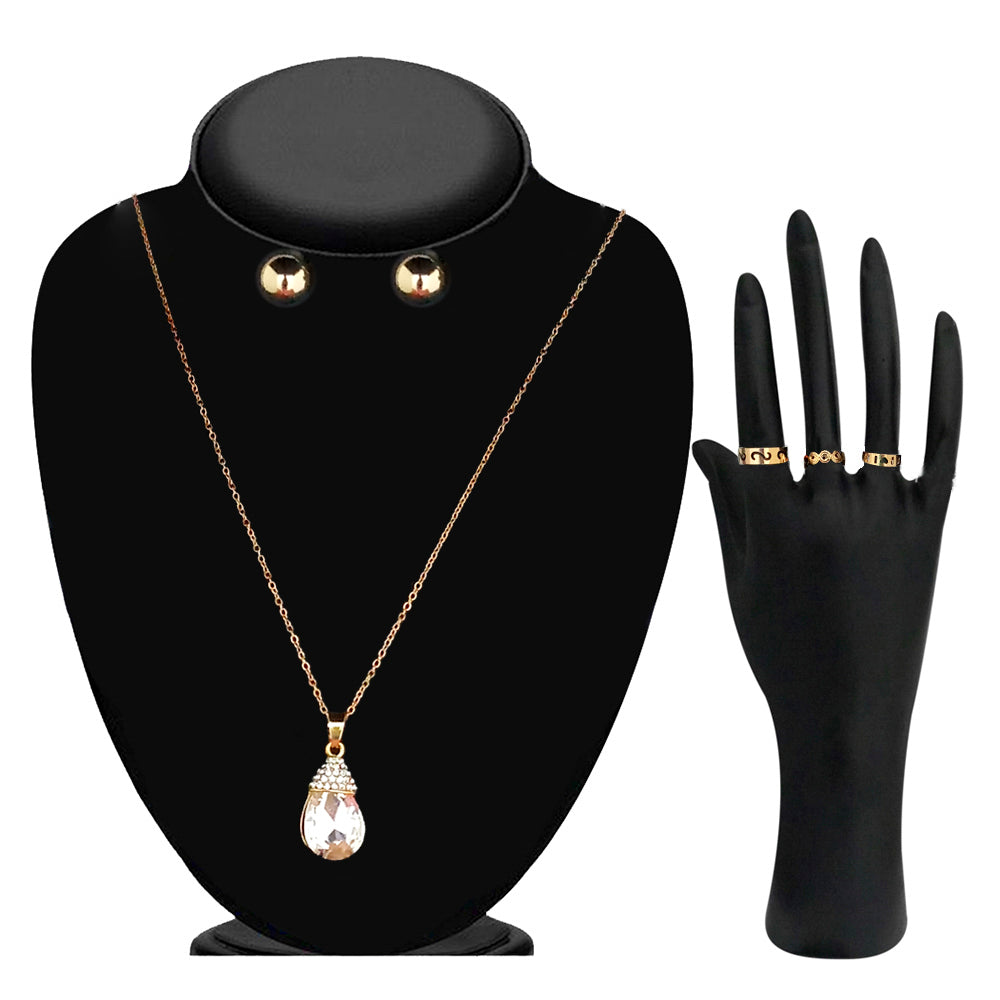 JewelMaze Delicate Crystal Combo Set with Necklace, Earrings & Rings