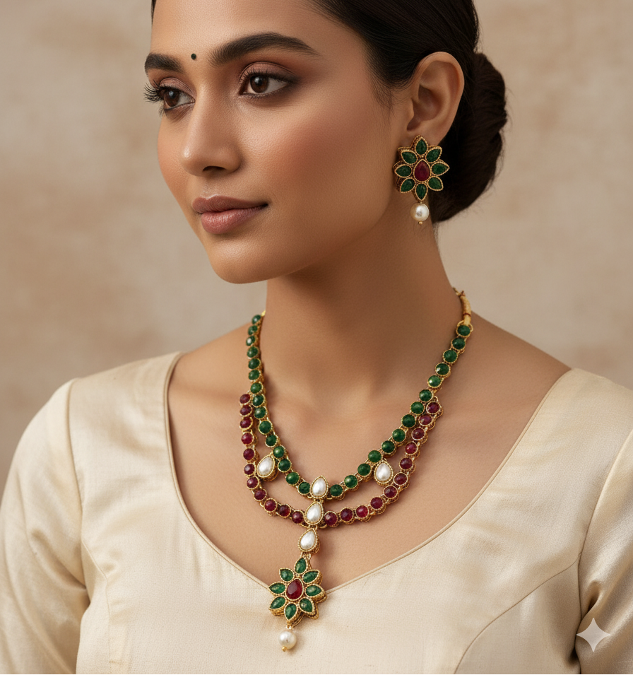 JewelMaze Maroon Kundan Stone Gold Plated Necklace Set