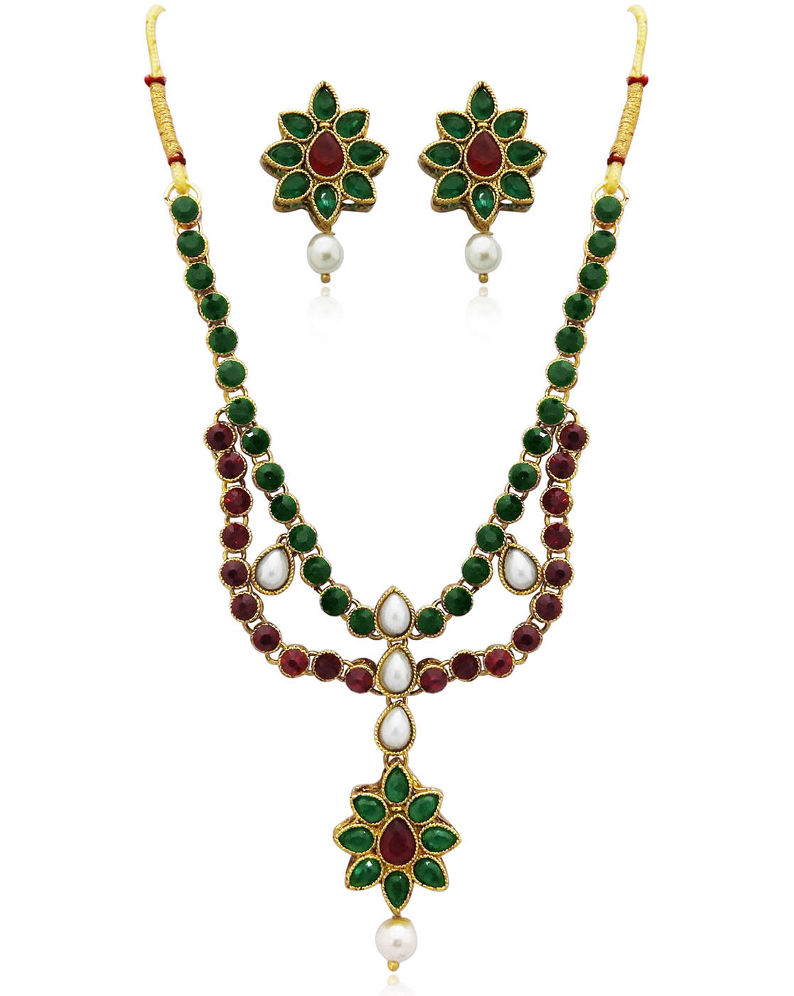 JewelMaze Maroon Kundan Stone Gold Plated Necklace Set