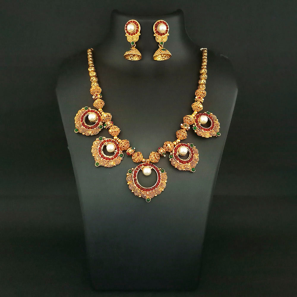 JewelMaze Gold Plated Pota Stone and Pearl Necklace Set